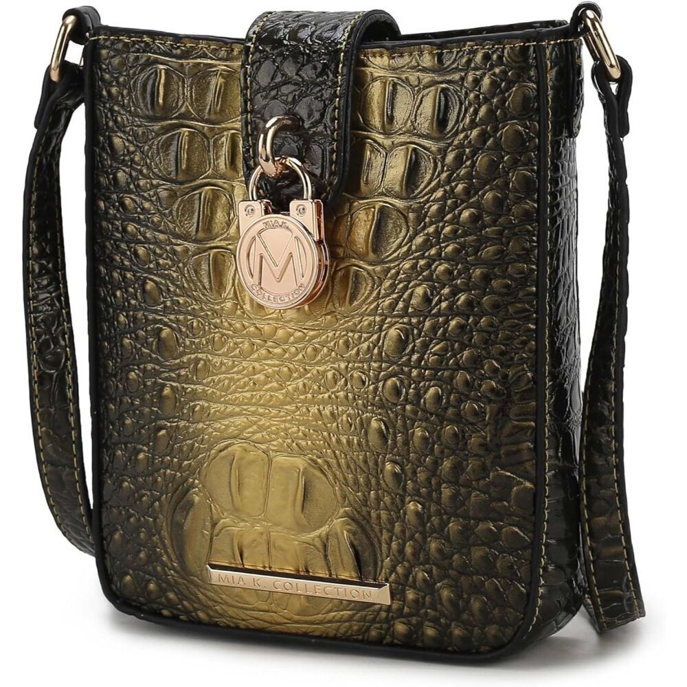 Women's Faux Crocodile Embossed Vegan Leather Crossbody Bag Organizer